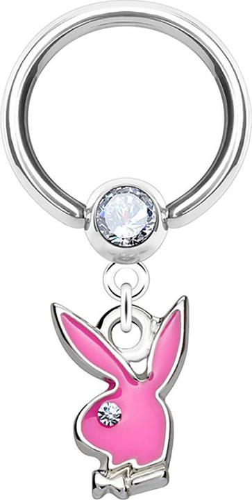 Produktbild Star Piercing Micro Ball Closure Ring silber und Kristall silber mit Anhänger Playboy Bunny pink (Messing, Chirurgenstahl 316L)