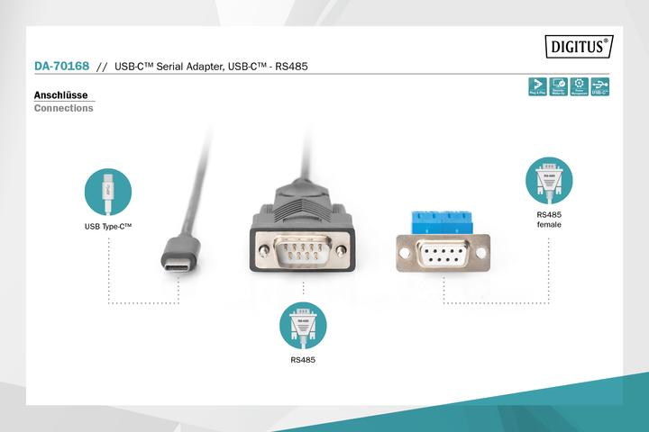 Produktbild Digitus USB-C™ Seriell-Adapter, USB-C™ - RS485 (1 m)