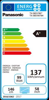 Energie-Label Panasonic Tx-58exw784 (58", LCD, 4K, 2017)
