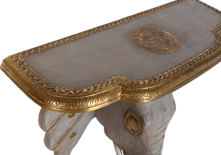 Produktbild DKD Home Decor Console Elephant White Grey Golden Brass Mango wood 80 x 30 x 96 cm