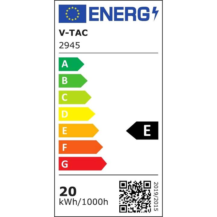 Label énergétique V-TAC VT11020150B Applique murale LED 20W Corps noir Carré 4000K IP65 (2580 lm, IP65)