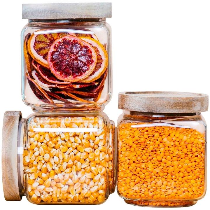 Econovo Storage jar with lid square 600ml 3 pieces (0.60 l)