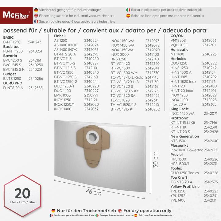 Actual product image Mc Filter 20 hoover bags DSM 37 (20 x)