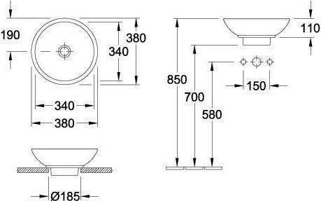 Actual product image Villeroy & Boch V&B Countertop washbasin LOOP & FRIENDS with ÜL d= 380mm white (200 mm, 380 mm)
