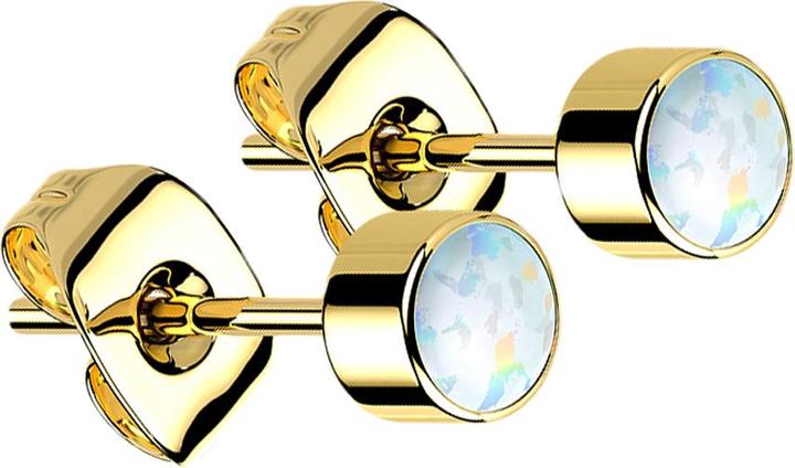 Image du produit Star Piercing Clou d'oreille doré cylindre opale blanc (sans laiton, Titane G23)