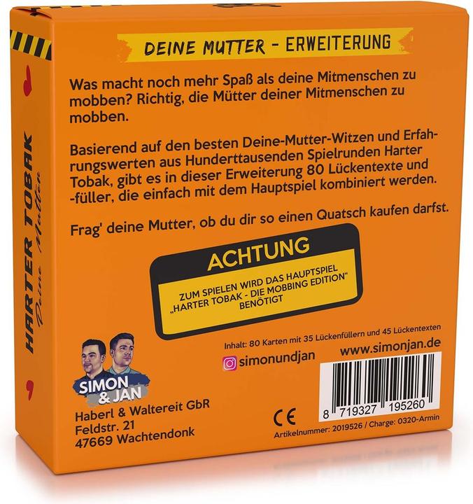 Actual product image Simon & Jan Harter Tobak Deine Mutter (German)