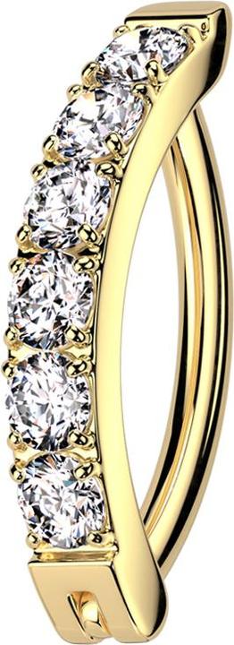Actual product image Star Piercing Banana hinged gold-plated shield a row of crystals silver (Titanium G23, without brass)