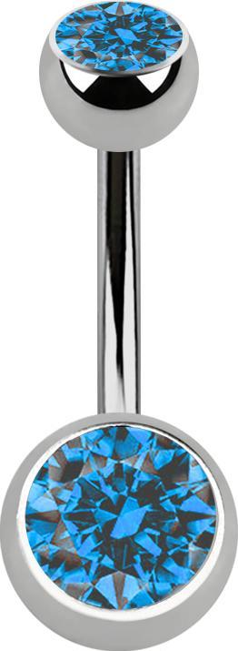 Produktbild Star Piercing Banane silber mit zwei Kugeln silber mit Kristall hellblau (ohne Messing, Titan G23)