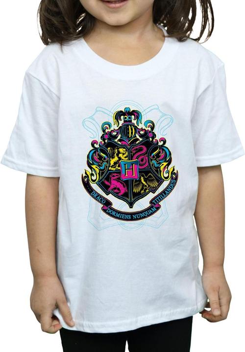 Actual product image Girls Neon Hogwarts Crest Cotton T-Shirt (116)
