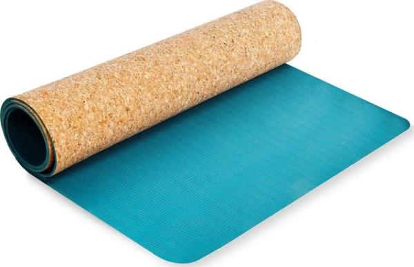 Spokey SAVASANA Yoga matinis, Two-layer, Non-slip surface, 180 x 60 x 0.4 cm, Mėlyna, Cork/TPE (4 mm)