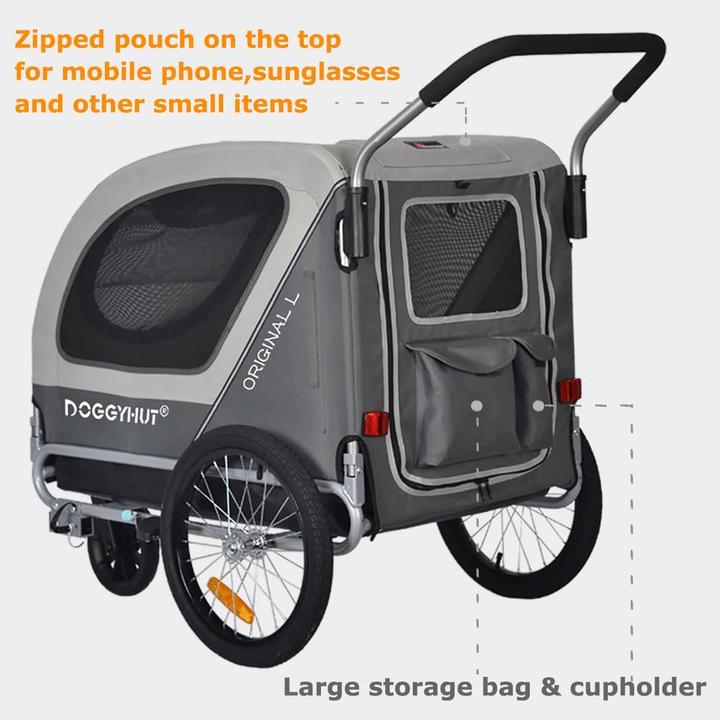 Image du produit DoggyHut 2-in-1 Fahrradanhänger & Hundebuggy (Chien, Réflecteurs)