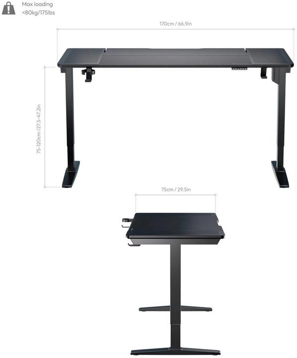 Actual product image Thunder X3 ThunderX3 LAB-X Gaming Table - Adjustable height Silent motor - Tempered Glass - with Mesh side...