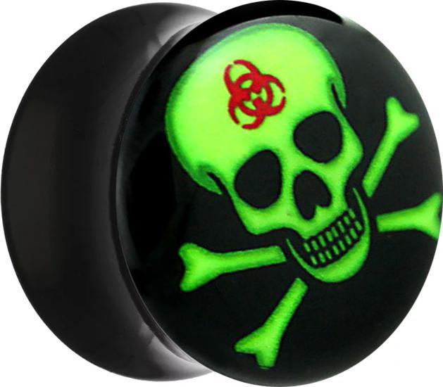 Star Piercing Flared Plug mit grünem Totenkopf (ohne Messing, Acryl)