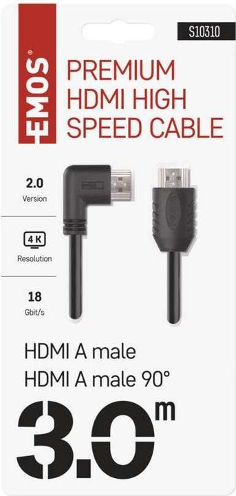 Produktbild Emos High Speed HDMI Kabel 2.0 A Stecker – A Stecker 90° 3m (3 m, HDMI)