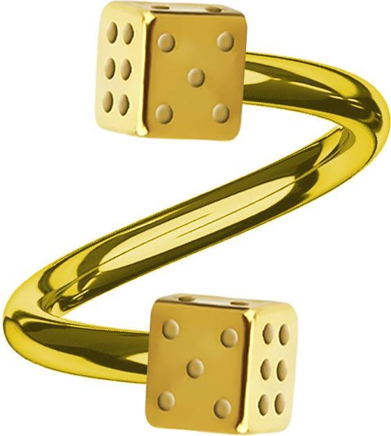 Produktbild Star Piercing Micro Spirale vergoldet mit zwei Würfel (ohne Messing, Chirurgenstahl 316L)