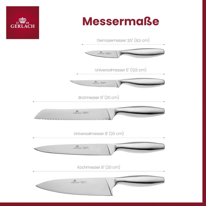 Immagine prodotto Gerlach Ceppo di coltelli, set di 6 pezzi, coltelli da cucina in acciaio inox X50CrMoV15 con ceppo in