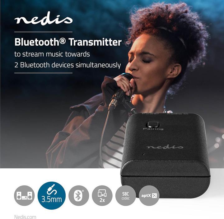 Produktbild Nedis Drahtloser Audiosender - Bluetooth® - AptX-Chipsatz - Bis zu 2 Kopfhörer - AptX-Chipsatz - Ü (Sender & Empfänger)