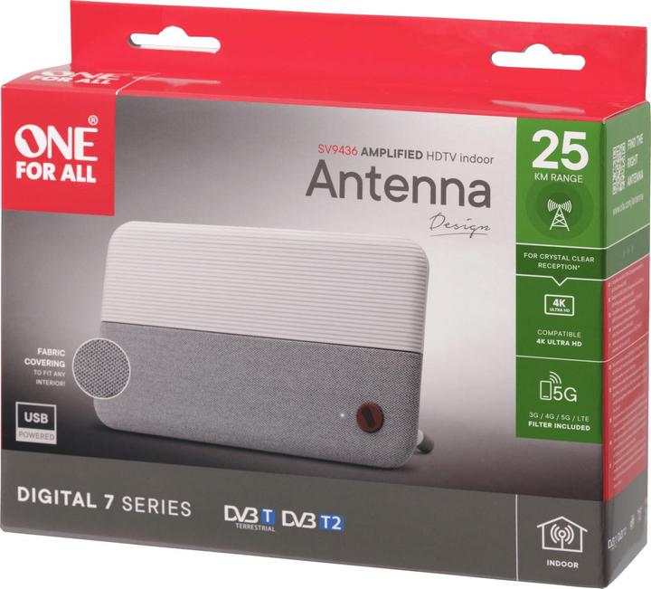 Produktbild One for All DVB-T2 1080p Gewebe Antenne wht (Zimmerantenne, DVB-T / -T2)