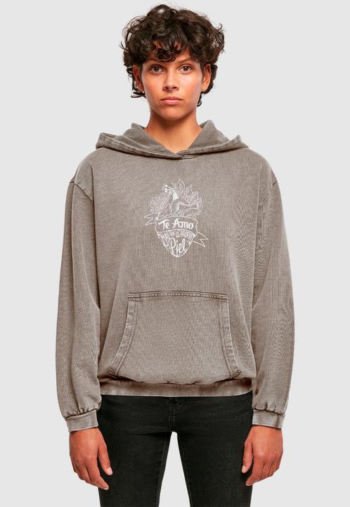 Produktbild Merchcode Ladies Frida Kahlo - Te amo outline Acid Washed Oversize Hoody - 178045 (S)