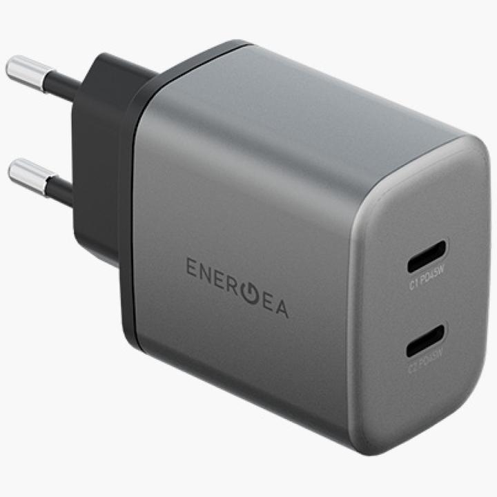 Actual product image Energea Wall Charger Ampcharge GaN45 2xUSB-C PD/PPS/QC3.0 45W grey (45 W)