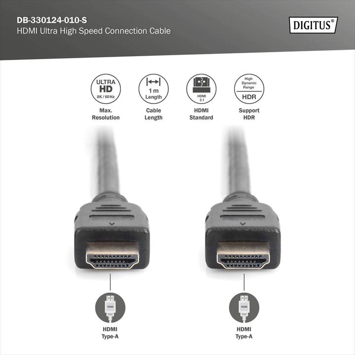 Productafbeelding Digitus HDMI Ultra Hoge Snelheid Verbindingskabel, Type A St/St (1 m, HDMI)