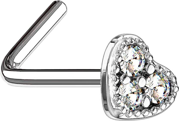 Star Piercing Nasenstecker gewinkelt silber Herz Kristall silber (Chirurgenstahl 316L, Messing)
