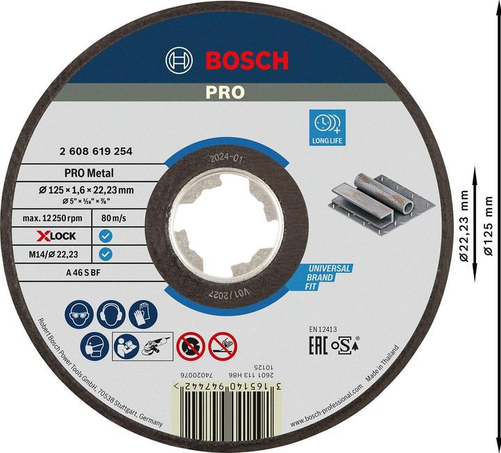 Bosch Professional Zubehör PRO Metal X-Lock Trennscheibe, 125 x 1,6 x 22,23 mm