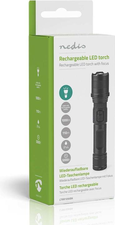 Immagine prodotto Nedis Torcia LED, corpo in metallo, batteria ricaricabile, 3,7 V, 10 W (3.50 cm, 1000 lm)