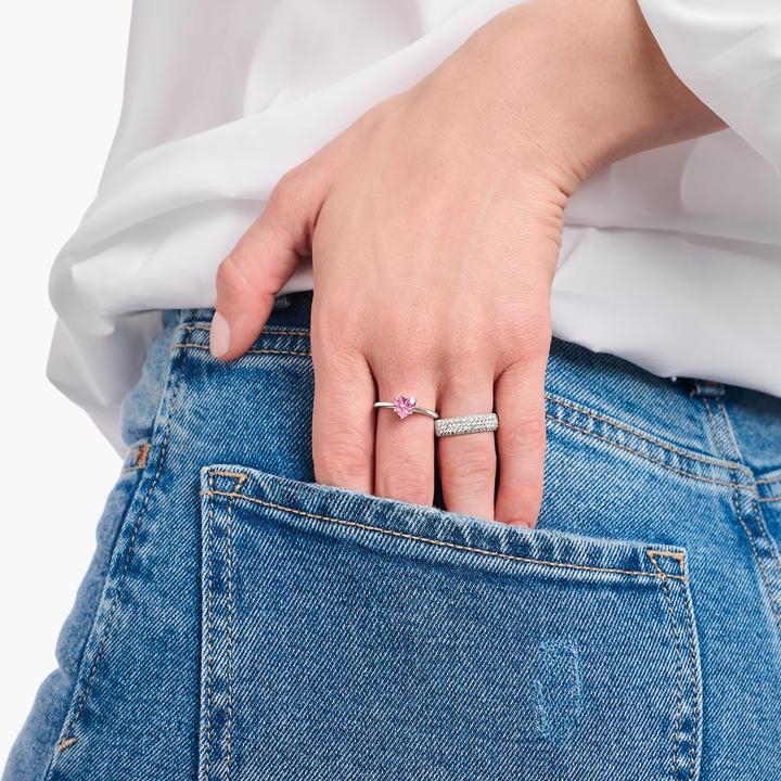 Produktbild Thomas Sabo Ring mit pinkfarbenem Stein in Herzform (58, 925 Silber)