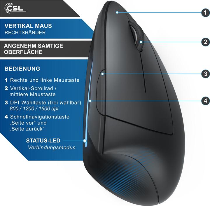 Actual product image CSL wireless Vertical Mouse Bluetooth - wireless vertical mouse - ergonomic design - for PC Notebook (Wireless)