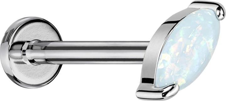 Star Piercing Micro Labret Innengewinde silber Ovaler Opal weiss (ohne Messing, Titan G23)