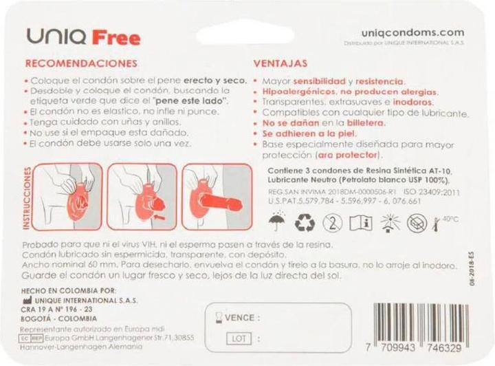 Actual product image Uniq Free Latex Free Condoms With Protection Ring 3 Units (3 pcs.)