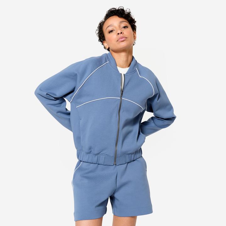 Produktbild Domyos Bomberjacke mit Reissverschluss Damen blau mit weiss (XS)
