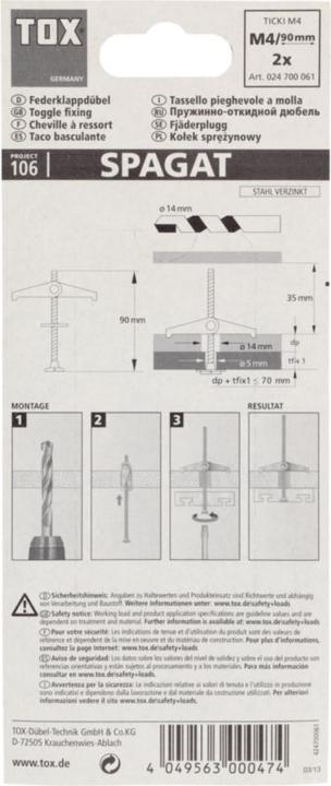 Image du produit Tox Cheville à ressort pliable Spagat M4, blister 2 (2 pcs)