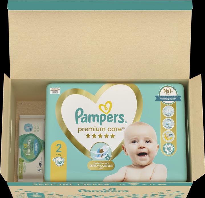 Pampers Premium Care Size 2, 136 diapers + Aqua wipes 48ct (Size 2)
