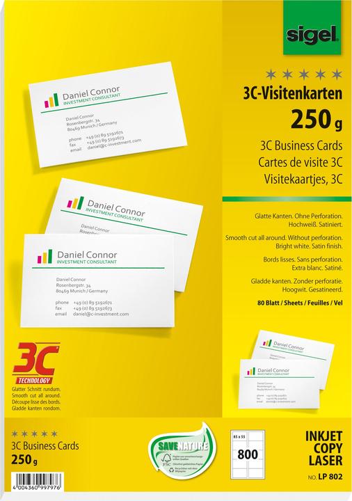 Actual product image Sigel 3C business cards (250 g/m², 800 x, A4)
