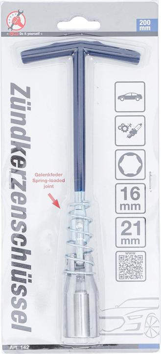 Immagine prodotto BGS Chiave per candele con impugnatura a T, molla articolata esagono SW 16 mm / SW 21 mm