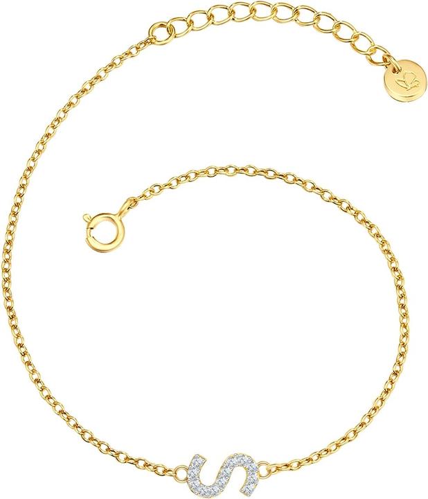 Actual product image Glanzstücke München Ladies letter S sterling silver cubic zirconia yellow gold 17.0 cm basic length + 3.0 cm extension (17 cm, Sterling Silver)