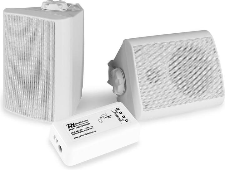 Power Dynamics Aussenlautsprecher - BT10 -Verstärker mit Bluetooth und 4 " weissen Lautsprechern
