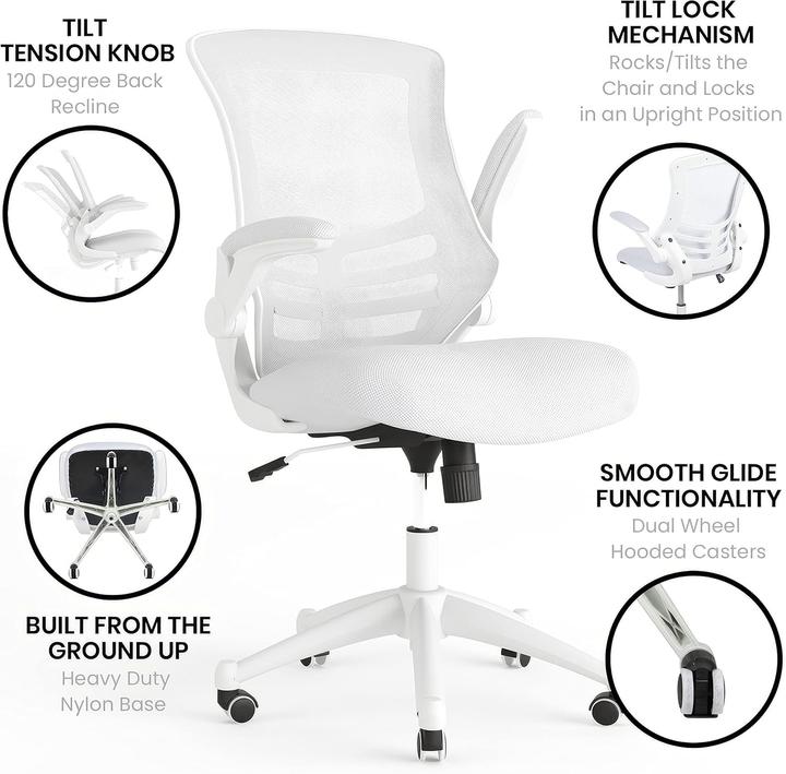 Image du produit Flash Furniture Chaise de bureau, maille blanche, cadre blanc Dossier mi-haut