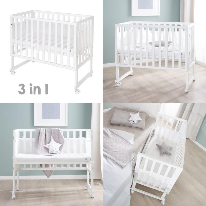 Produktbild Roba Stuben- & Beistellbett 3in1 mit Barriere Sternenzauber grau
