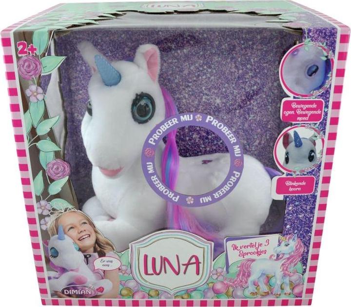Actual product image Magni Dimian BD2003-3D Soft toy Unicorn Luna with glowing horn, approx. 35 cm, moves and tells stories (36 cm)