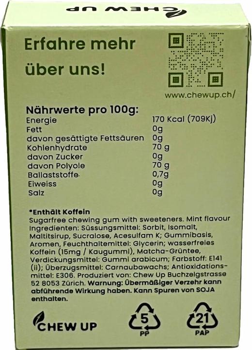 Nutritional values and ingredients Chew Up Matcha & Mint (1 pcs., 20 g)