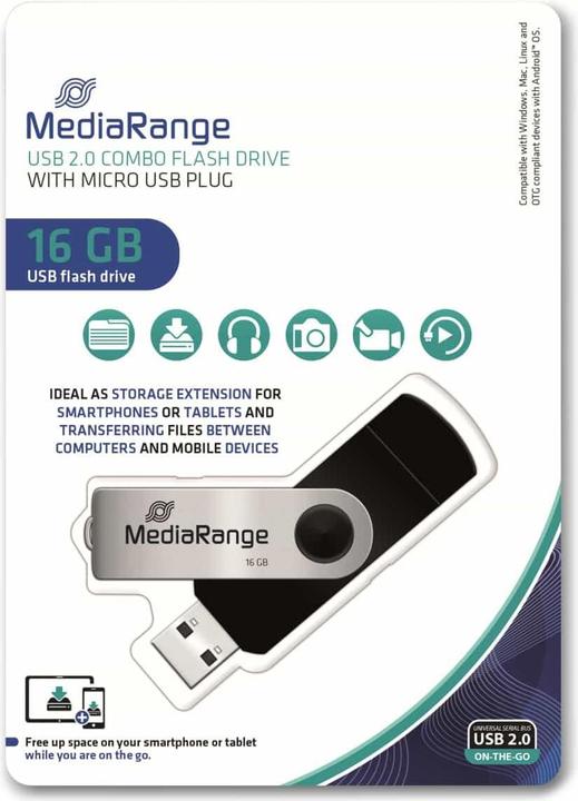 Image du produit MediaRange combo flash drive with micro USB (OTG) (16 Go, USB 2.0, USB-A, Micro USB)