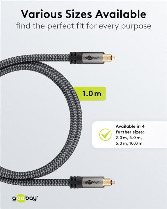 Produktbild Goobay TOSLINK-Kabel, 1 m, Sharkskin Grey (1 m, TOSLINK)