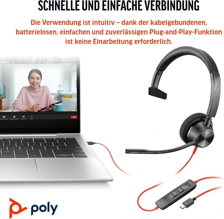 Immagine prodotto Poly HP Blackwire 3310-M Microsoft Teams Certified USB-C Mono Headset, 207 g (Cablato, USB-C)