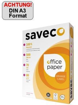 Actual product image Saveco Copy paper white A3 80g ISO 70 recycled paper orange 500 sheets/pack (80 g/m², 500 x, A3)