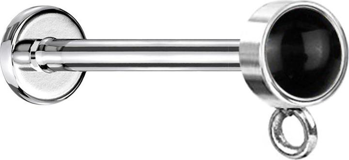 Star Piercing Micro Labret Innengewinde silber mit Zylinder schwarzer Onyx Stein Ring für Anhänger (ohne Messing, Mineralisch, Chirurgenstahl 316L)