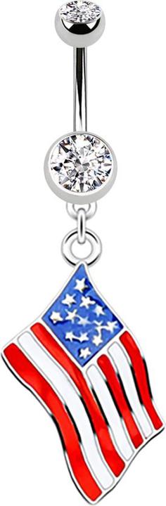 Produktbild Star Piercing Banane silber mit Anhänger Flagge USA (ohne Messing, Chirurgenstahl 316L)