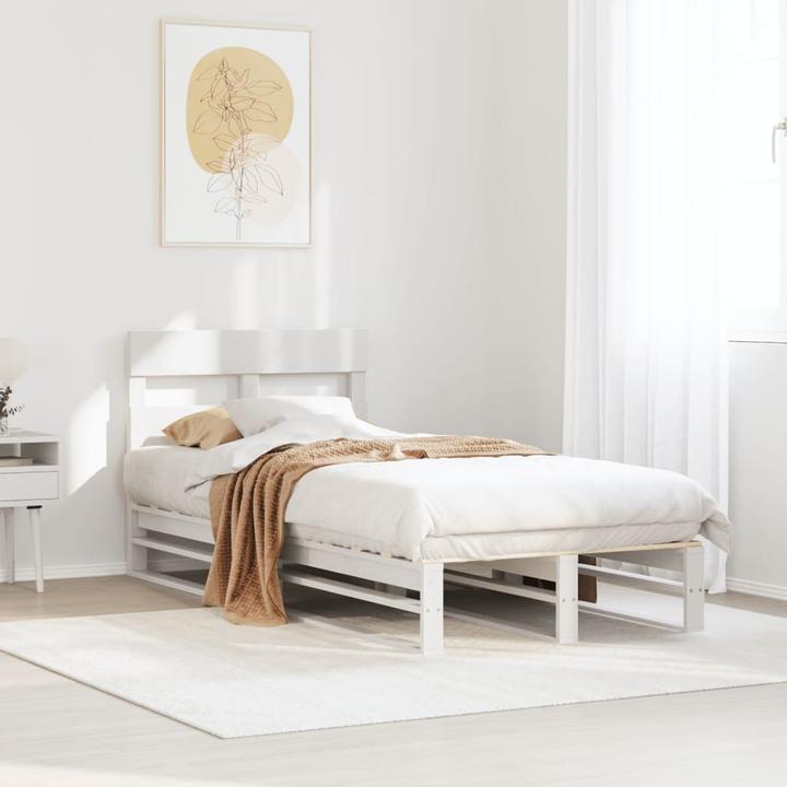 Produktbild VidaXL Massivholzbett Holzbett Bett Palettenbett Kopfteil Weiss 200x200cm Kiefer (200 x 200 cm)